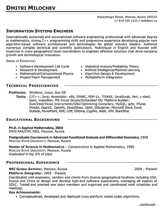 System Engineer Resume Objective Systems Engineer Resume Example