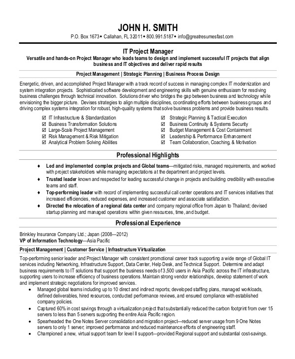 Technical Project Manager Resume Sample 8 Sample Project Manager ...