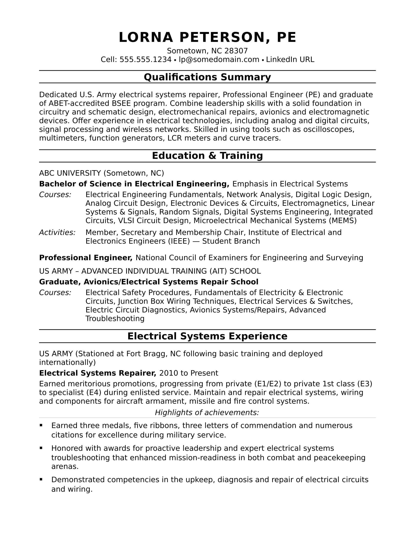 Technical Skills For Electrical Engineer Resume Williamson ga us