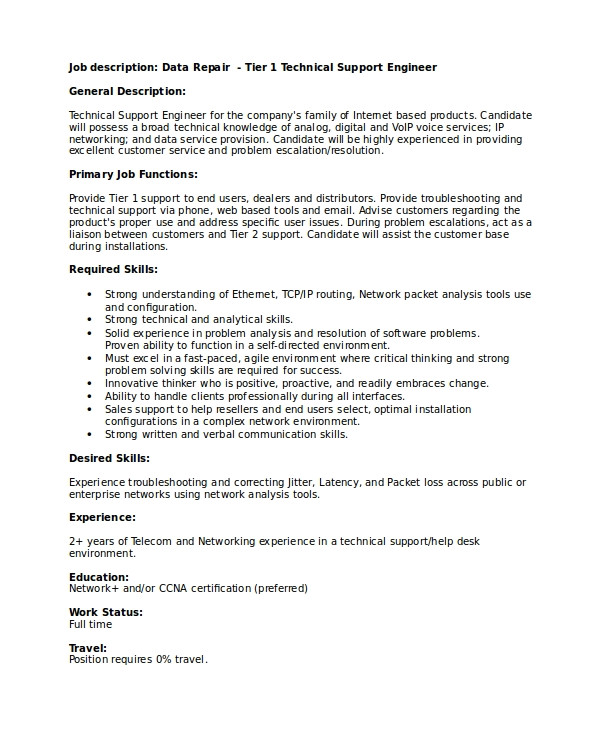 Technical Support Engineer Resume Doc Technical Resume Template 6 Free Word Pdf Document