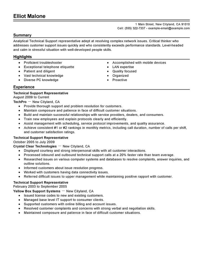 Technical Support Fresher Resume format Best Technical Support Resume Example Livecareer