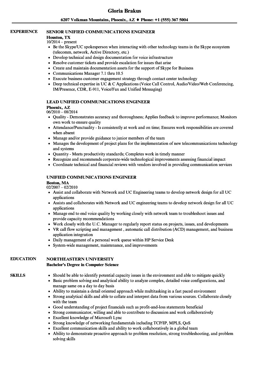 Unified Communications Engineer Resume Unified Communications Engineer Resume Samples Velvet Jobs