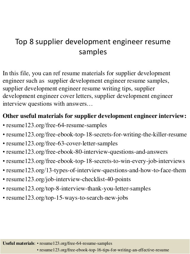 Vendor Development Engineer Resume top 8 Supplier Development Engineer Resume Samples