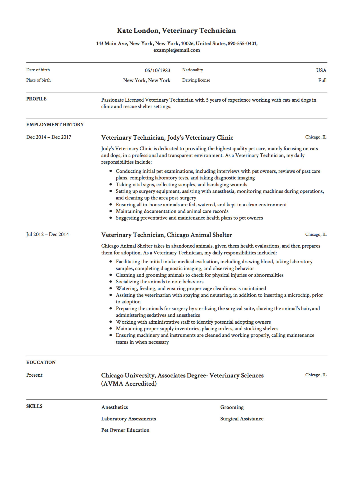 Vet Tech Student Resume Guide Veterinary Technician Resume 12 Samples Pdf