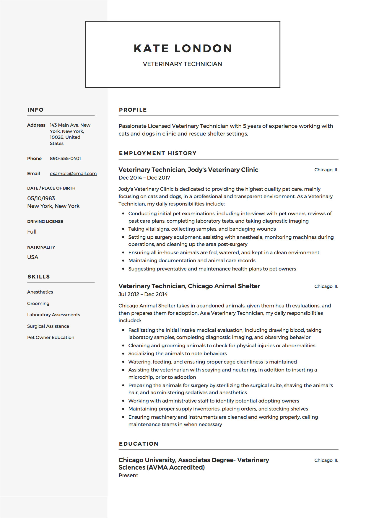 Veterinary Student Resume Examples Williamson ga us