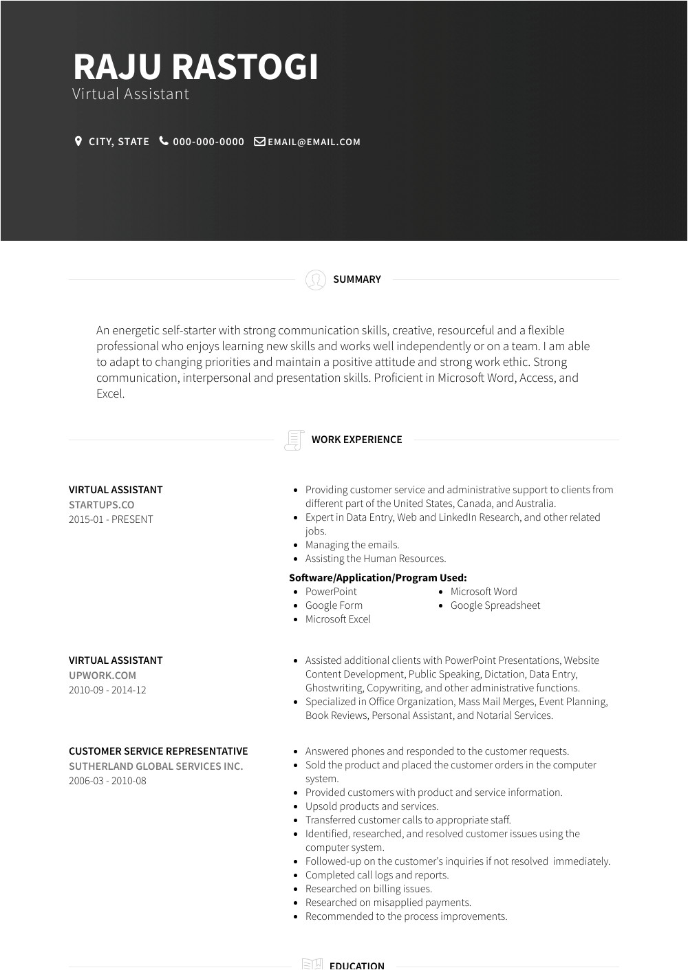 Virtual assistant Resume Sample Virtual assistant Resume Samples and Templates Visualcv