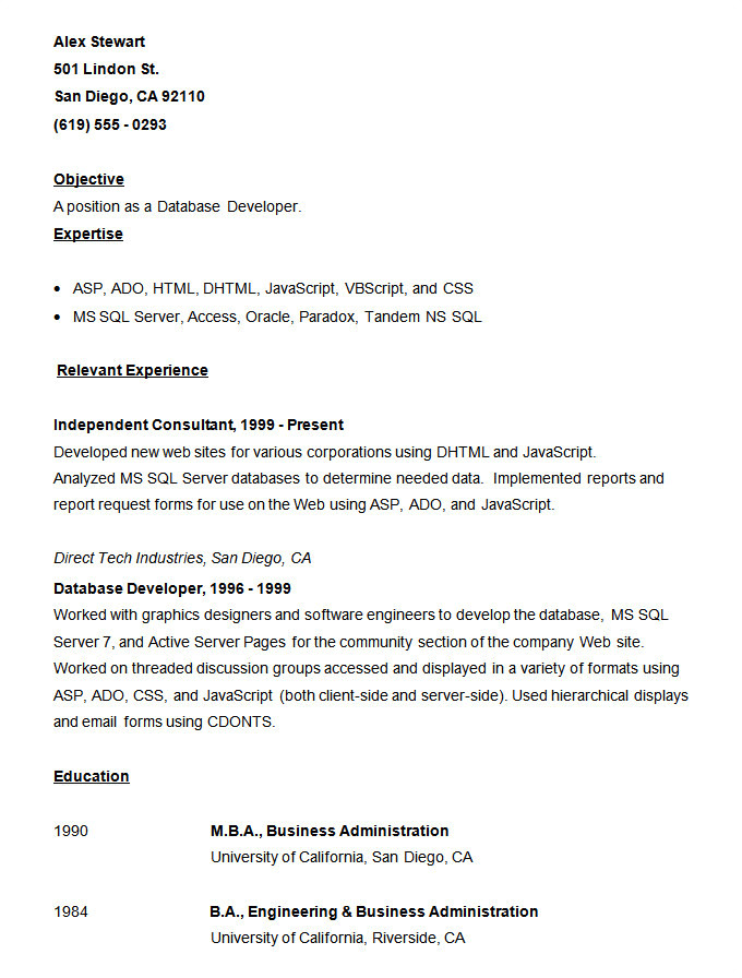 Visual Basic Resume Resume Templates 127 Free Samples Examples format