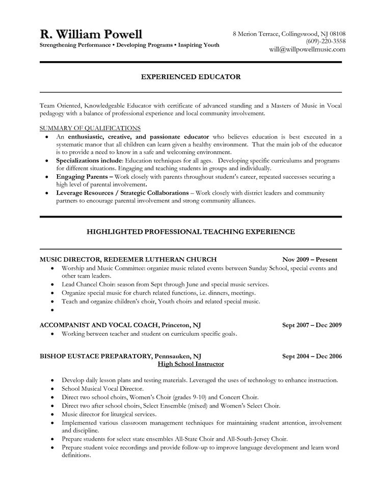 Vocal Student Resume Elementary Teacher Resume Downloadable Teaching Resume