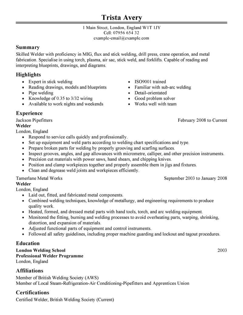 Welder Fresher Resume format Resume format for Iti Welder Fresher Resume format Example