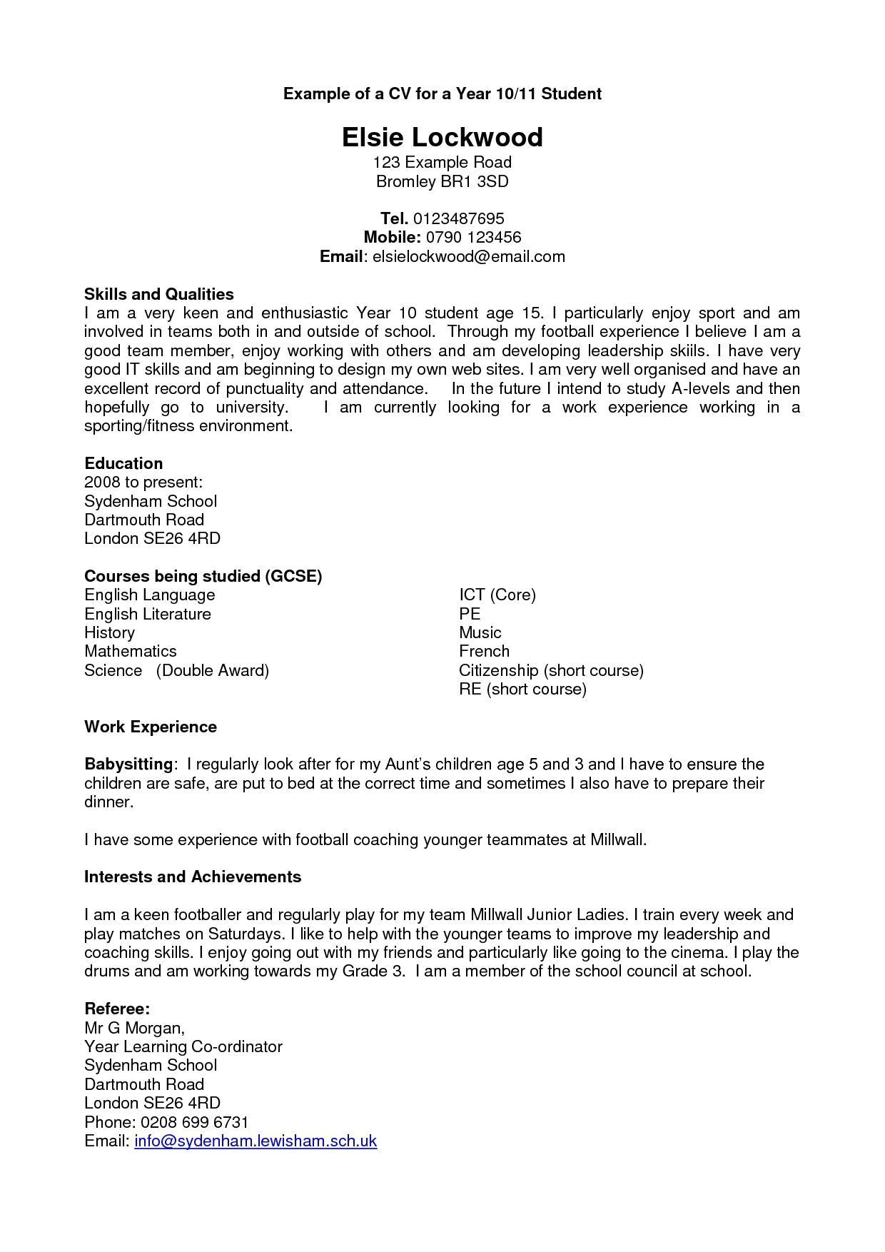 Year 10 Student Resume Resume Templates 10 Years Experience Experience Resume