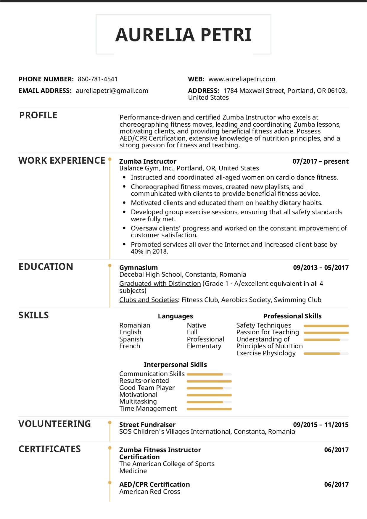 Zumba Instructor Sample Resume Resume Examples by Real People Zumba ...