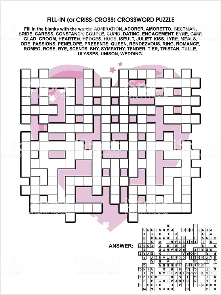 Blank Card without A Message Crossword Valentines Day Love or Wedding Crisscross Word Game Stock