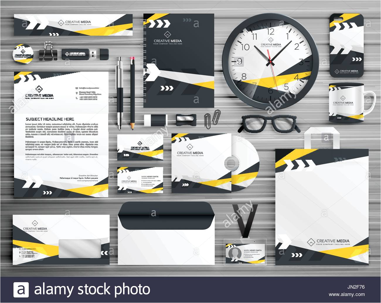 Business Card Yellow and Black Vector Corporate Identity Stationery Template Design Set with