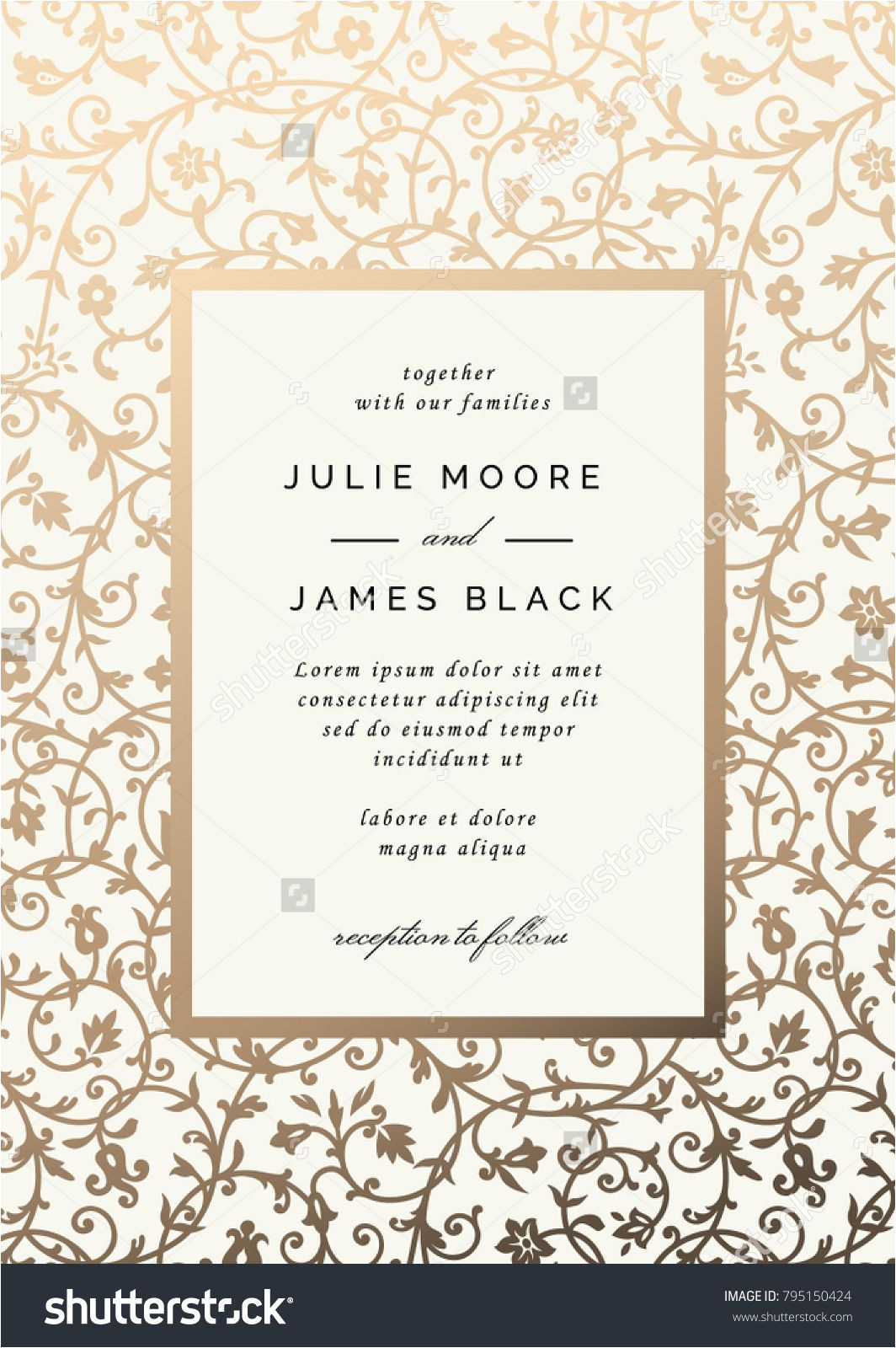 Card Design for Wedding with Price Vintage Wedding Invitation Template with Golden Floral Backg