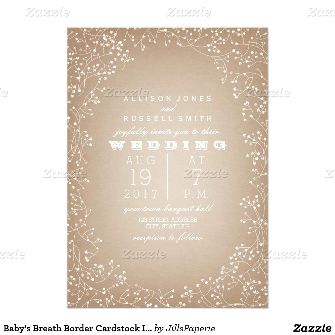 Card Stock for Wedding Invitations Baby S Breath Border Cardstock Inspired Invitation Zazzle