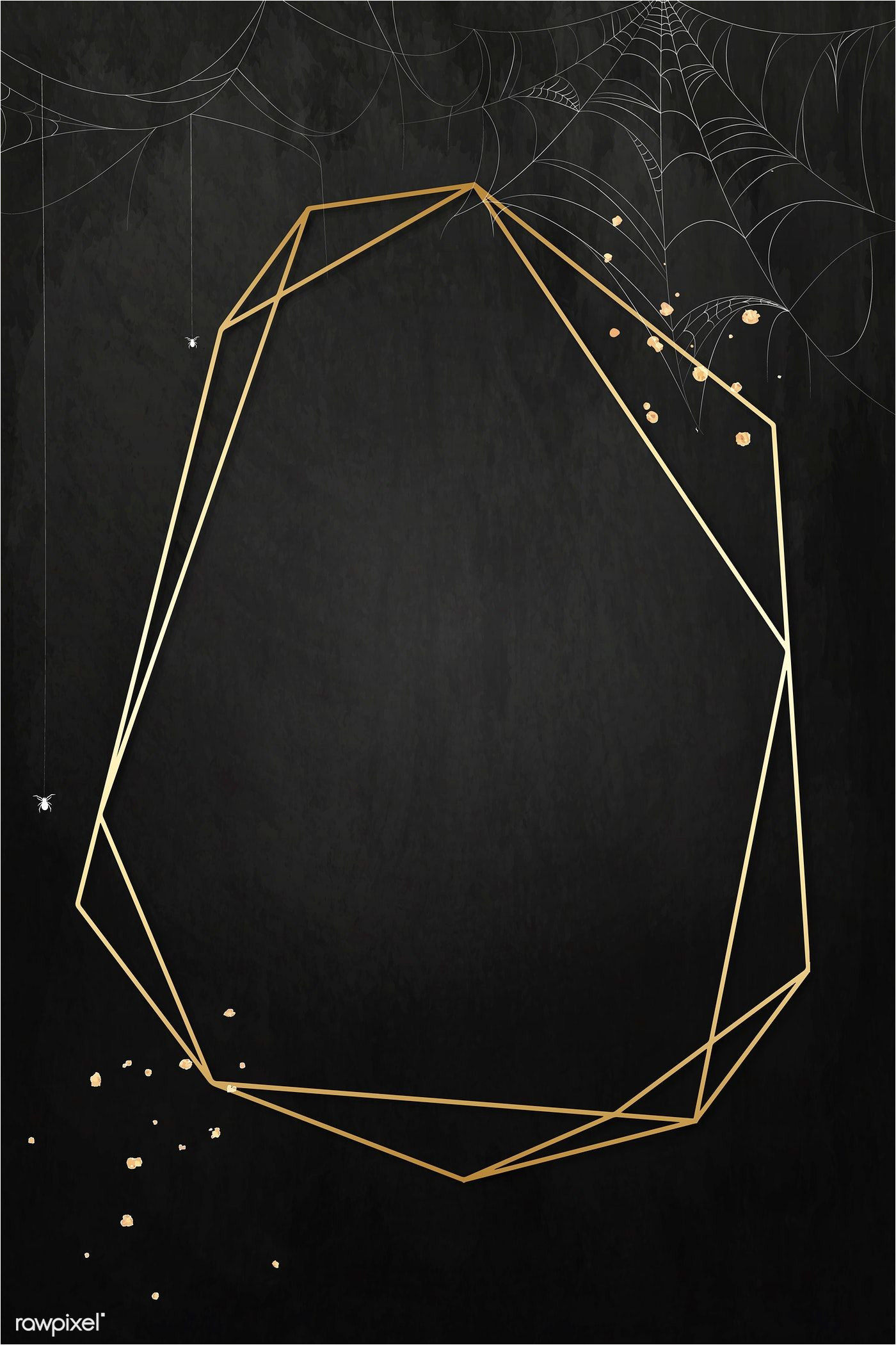 Card View Background is Black Gold Polygon Frame On Spider Web Black Background Vector