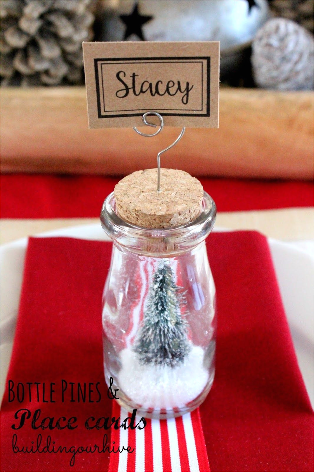 Christmas Place Card Holders Diy Bottled Pines and Placecards Fun Diy Crafts Place Cards