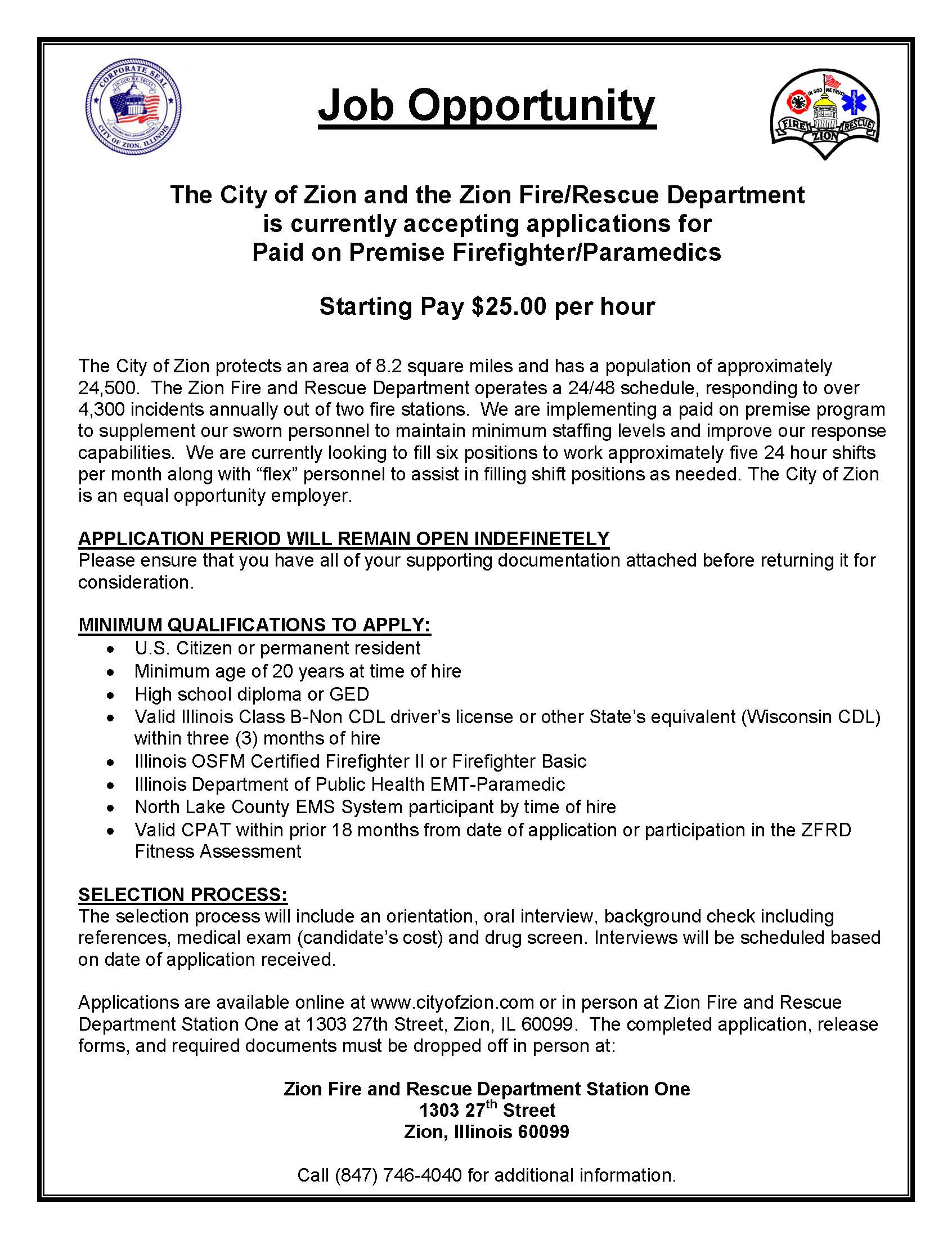 Green Card Application Background Check Fire Department Employment City Of Zion
