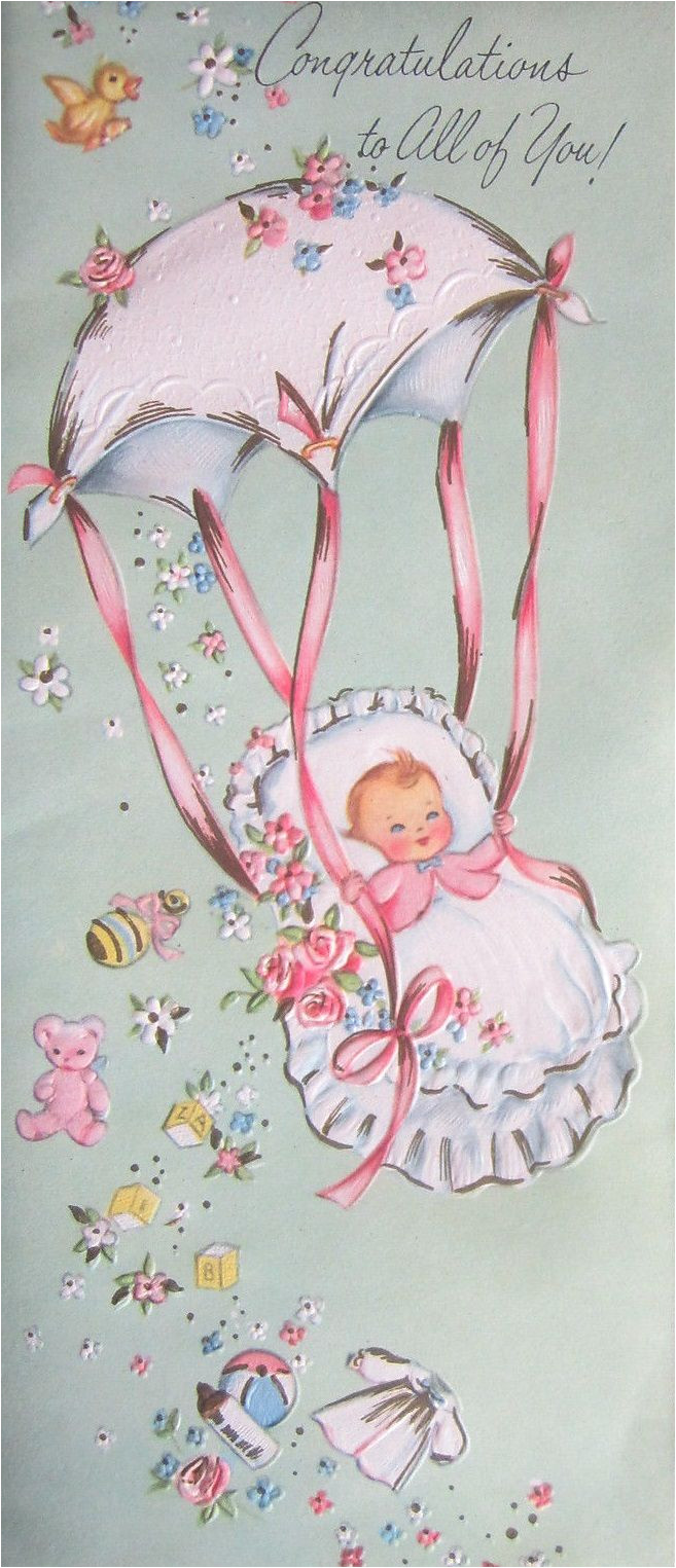 Greeting Card for Baby Born Vintage Baby Congratulations Greeting Card Parachute Little