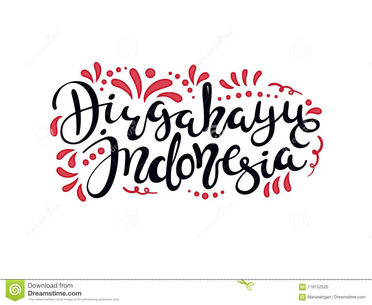 Greeting Card Independence Day Indonesia Indonesia Independence Day Calligraphic Quote Stock Vector