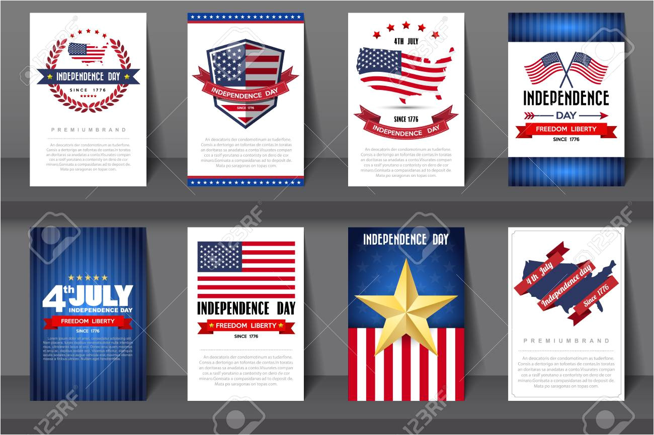 Greeting Card On Independence Day Set Of Greeting Card Independence Day Background Vector Illustration