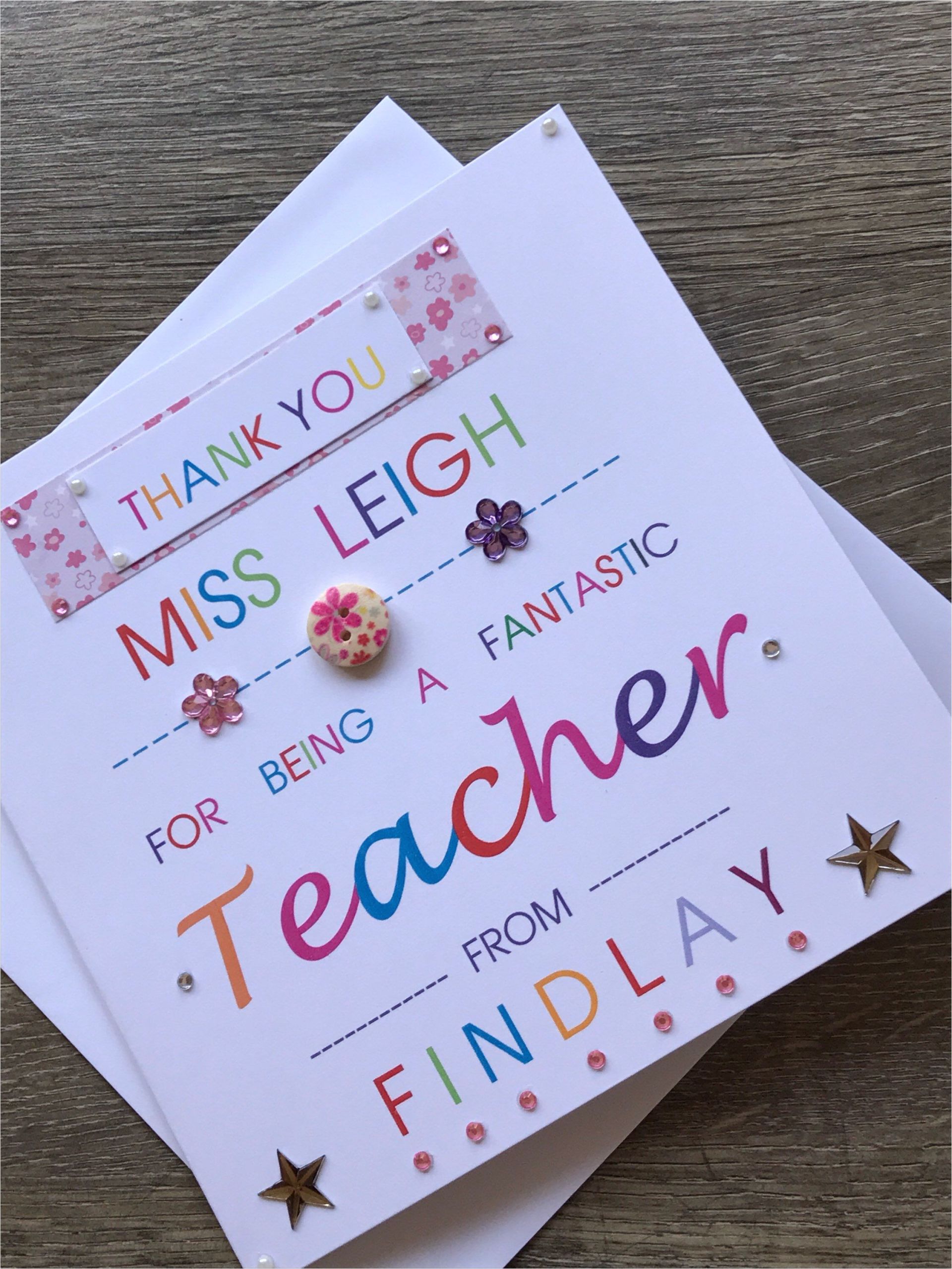 Handmade Card for Teacher Appreciation Thank You Personalised Teacher Card Special Teacher Card