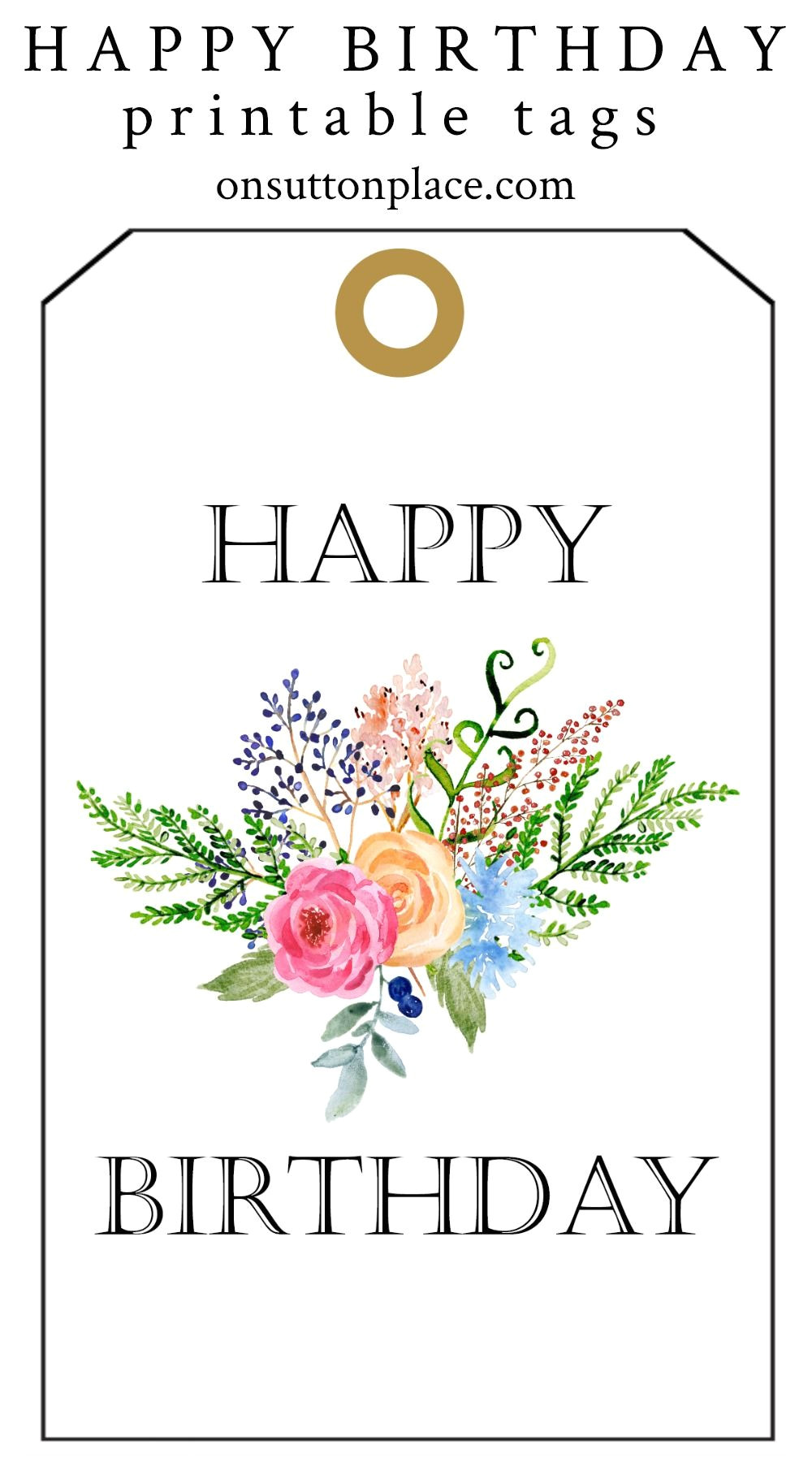 Happy Birthday Card Flower Design Happy Birthday Free Printable Gift Tags Birthday Gift Tags