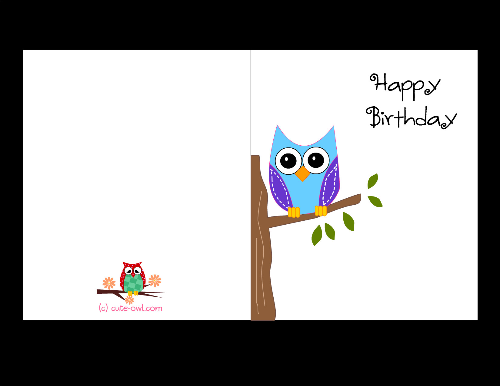 Happy Birthday Card Ready to Print Cute Owl Sitting On A Branch Happy Birthday Card Happy