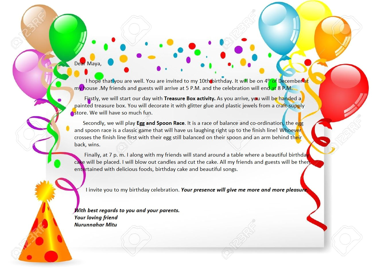Happy Birthday Invitation Card In English Birthday Party Invitation Letter English for Life