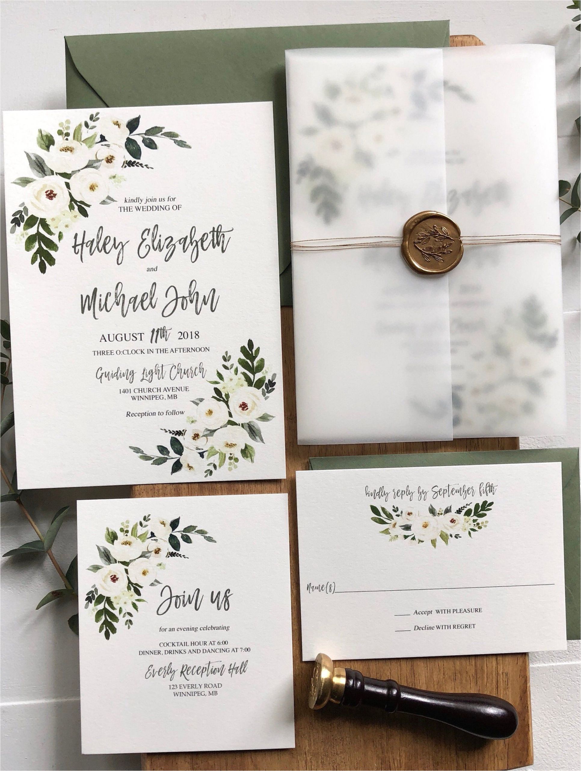 Modern Flower Card Wrap Die Greenery Floral Wedding Invitation Vellum Wrap with Gold