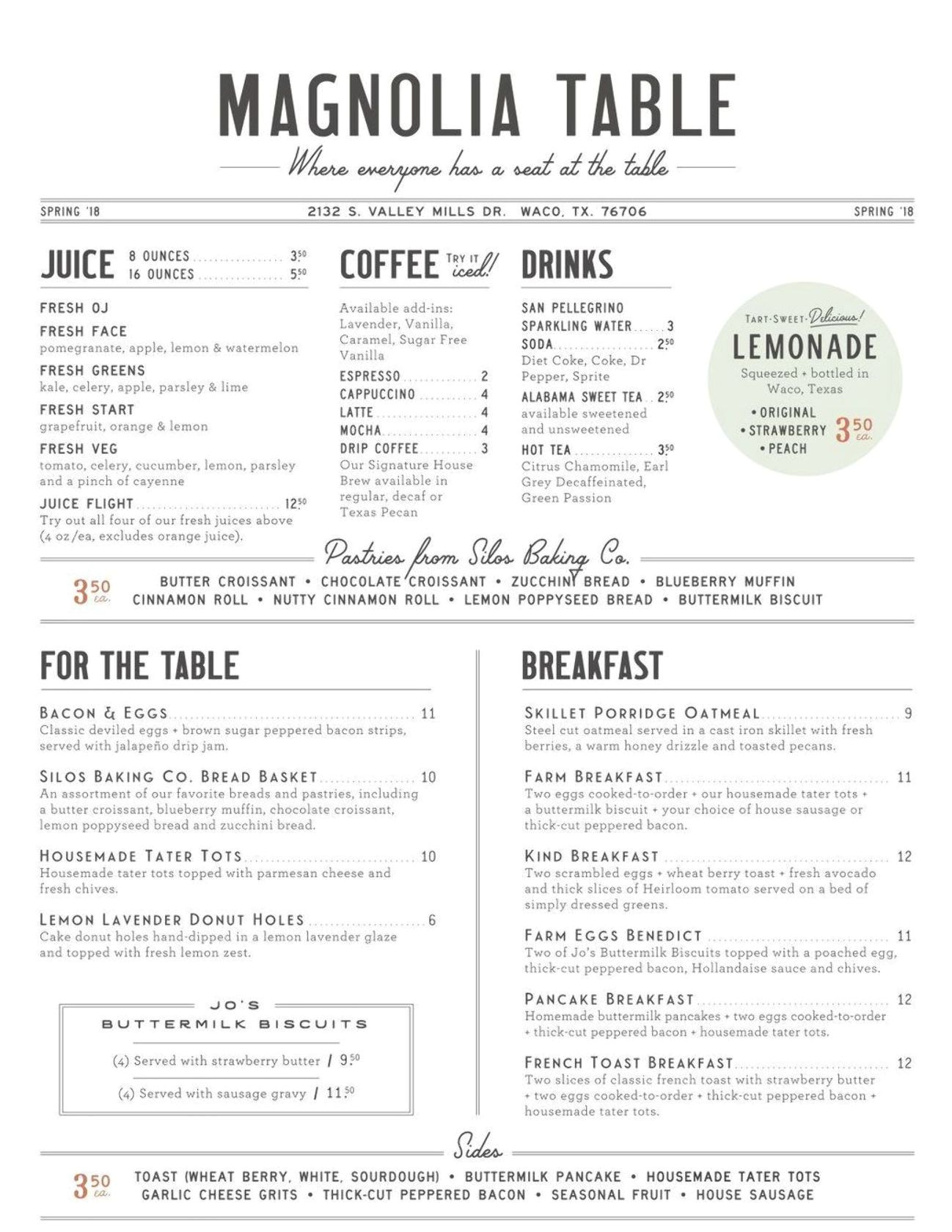 New Modern Cafe Menu Card Magnolia Table Menu What Kind Of Food is Chip and Joanna