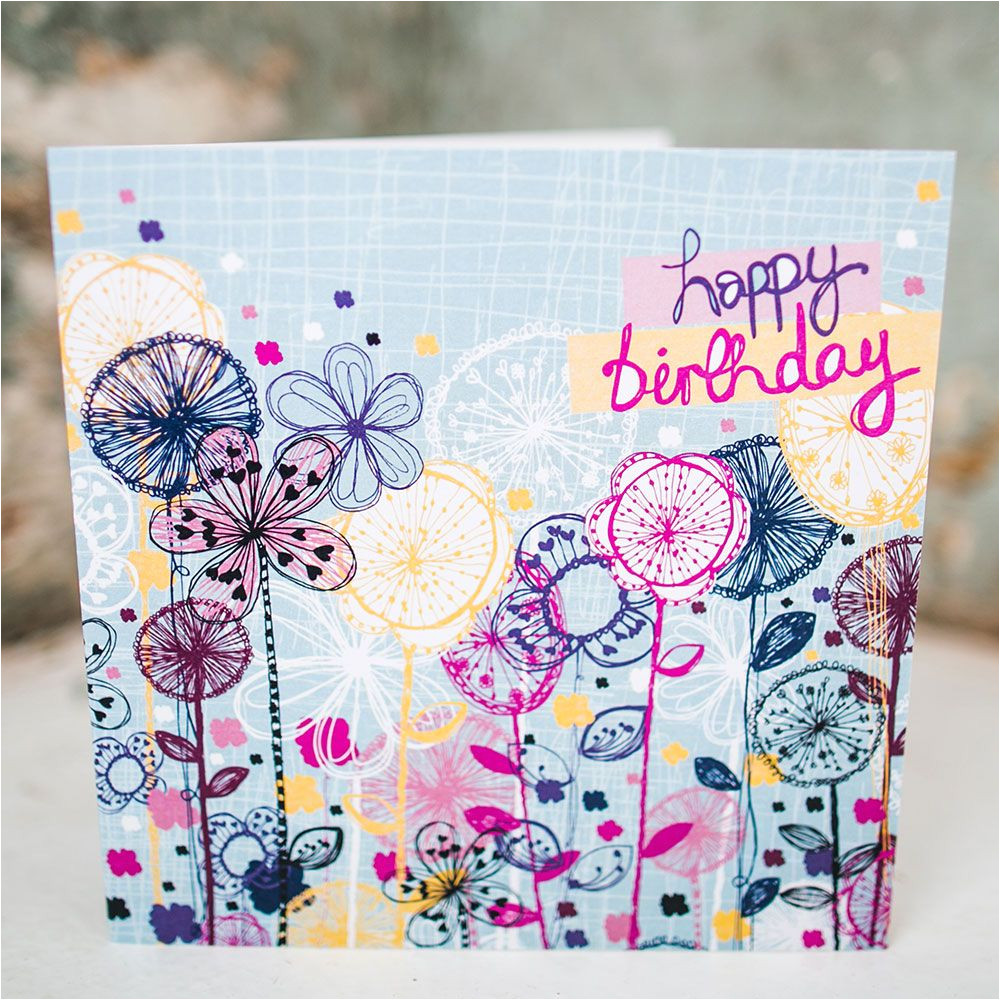Professional Greeting Card Printers Uk Quirky Floral Stems Birthday Card Exclusively Hand Drawn