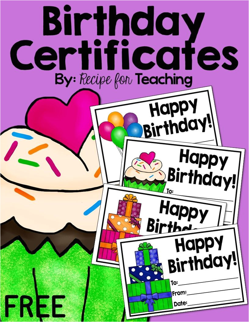 Recipe for A Happy Birthday Card Birthday Certificates Birthday Certificate Teacher