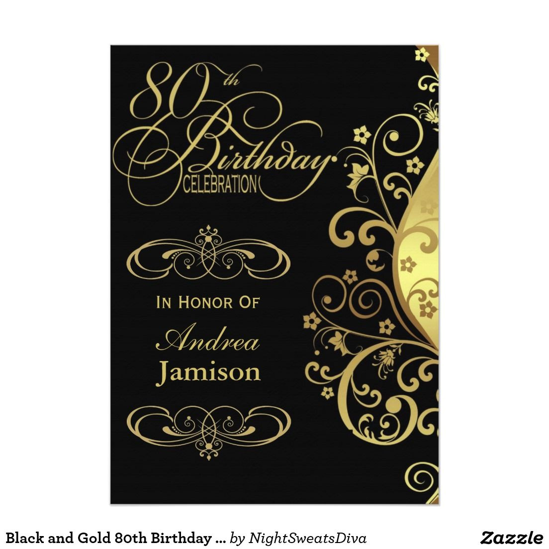 Retirement Party Invitation Card India Black and Gold 80th Birthday Party Invitation Zazzle Com