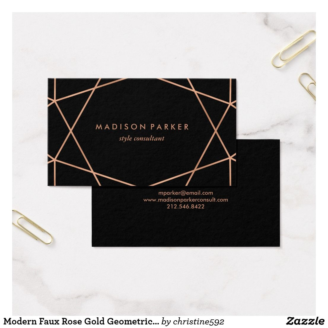 Rose Gold Business Card Holder Modern Faux Rose Gold Geometric On Black Business Card