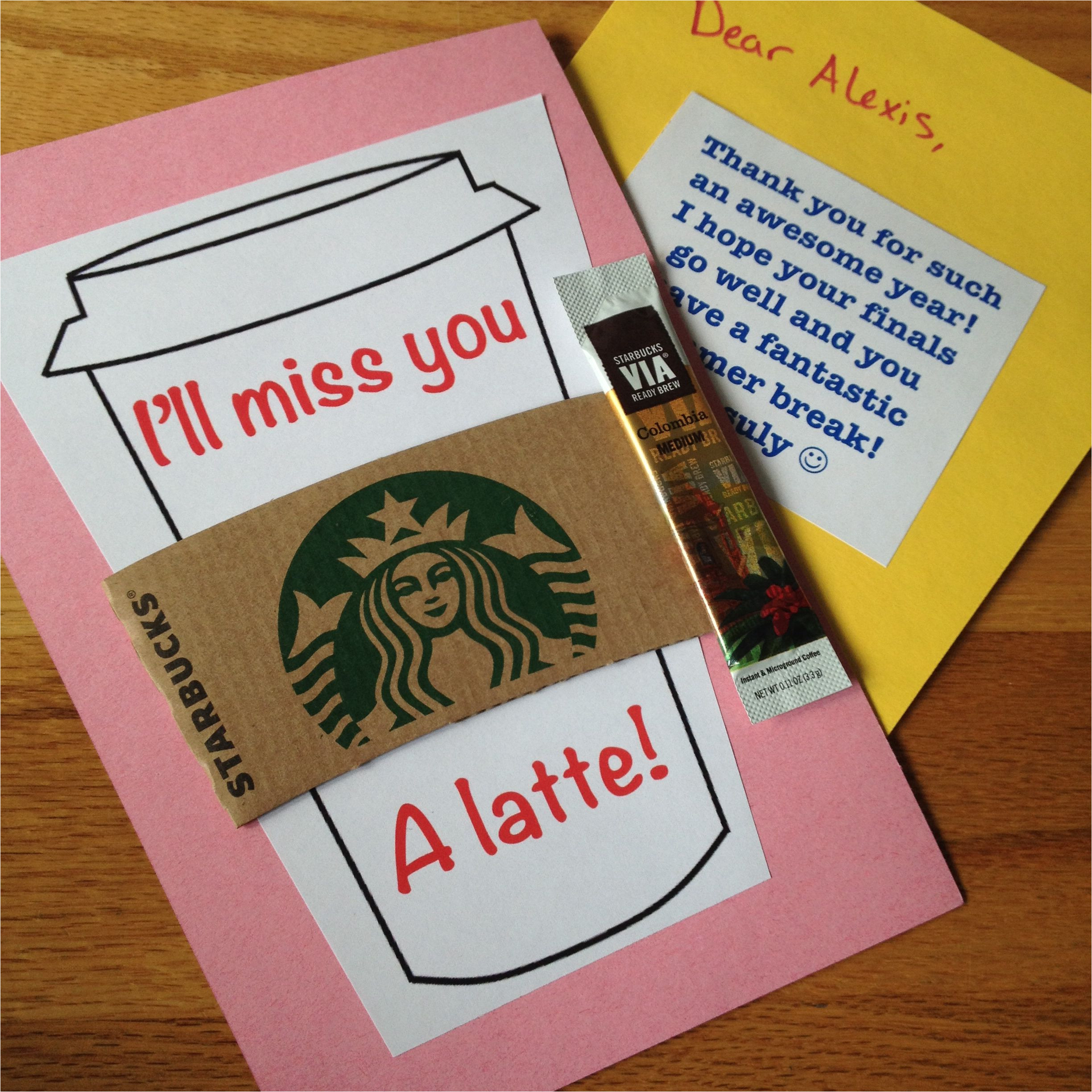 Thank You for Your Gift Card I Ll Miss You A Latte End Of the Year Cards for My