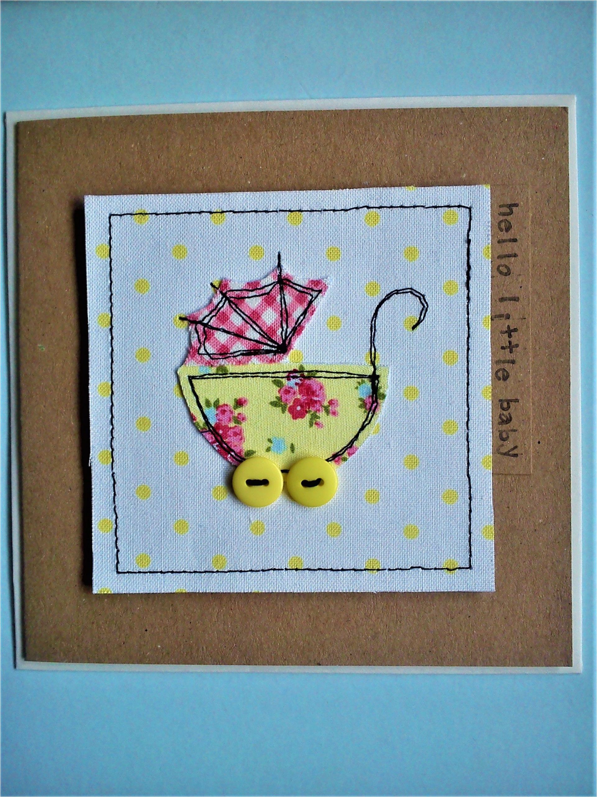 Unique New Baby Card Congrats Handmade Sewn New Baby Card Made with Pretty Fabrics and