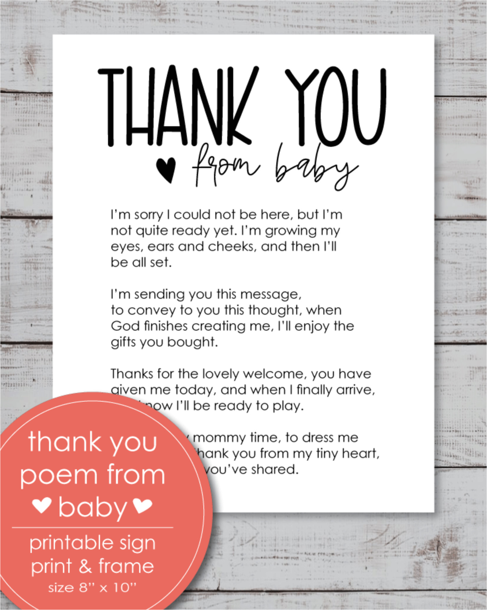 Verse for Thank You Card Printable Thank You Poem From Baby 8×10 Sign In 2020