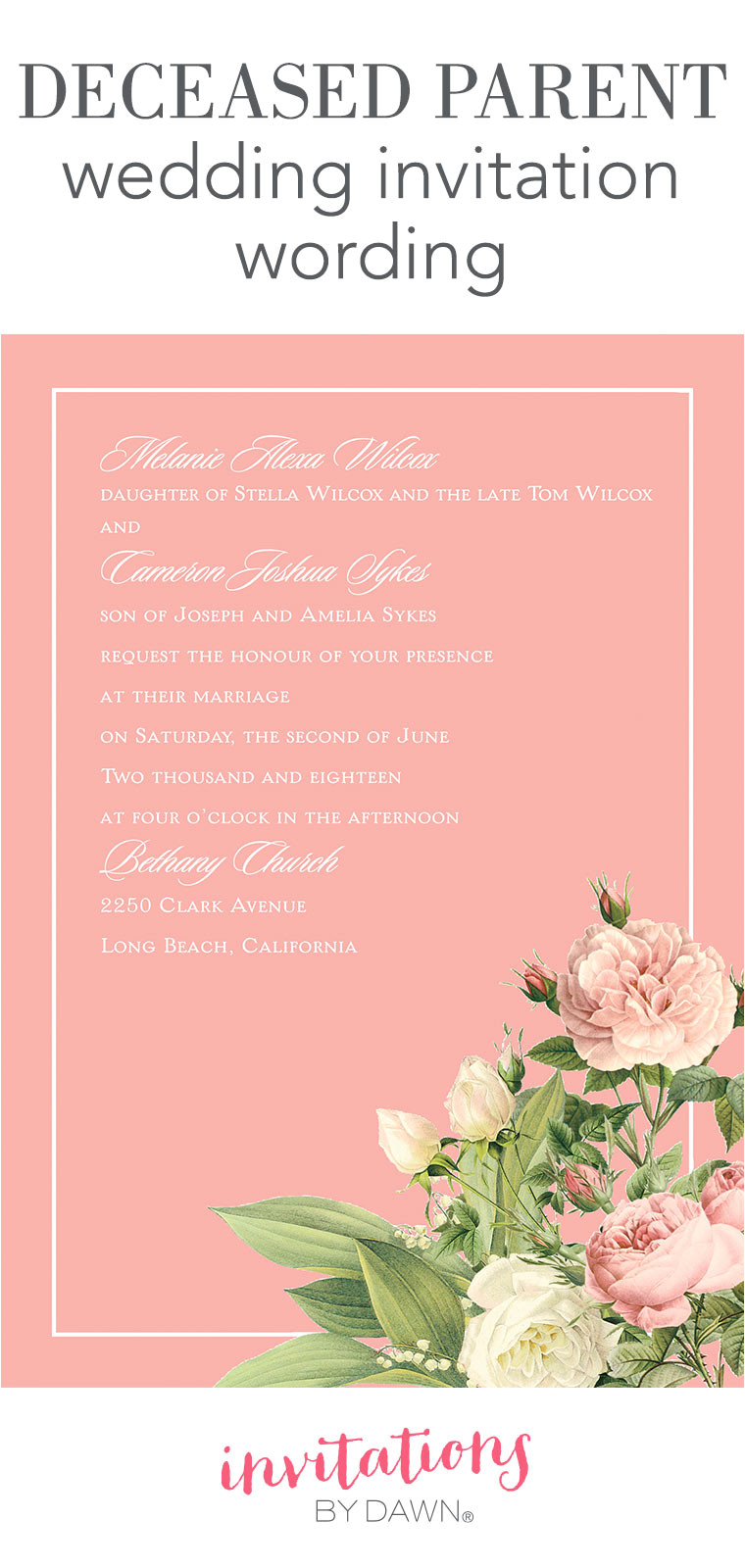 Wedding Card Quotes for Friends Deceased Parent Wedding Invitation Wording Invitations by Dawn