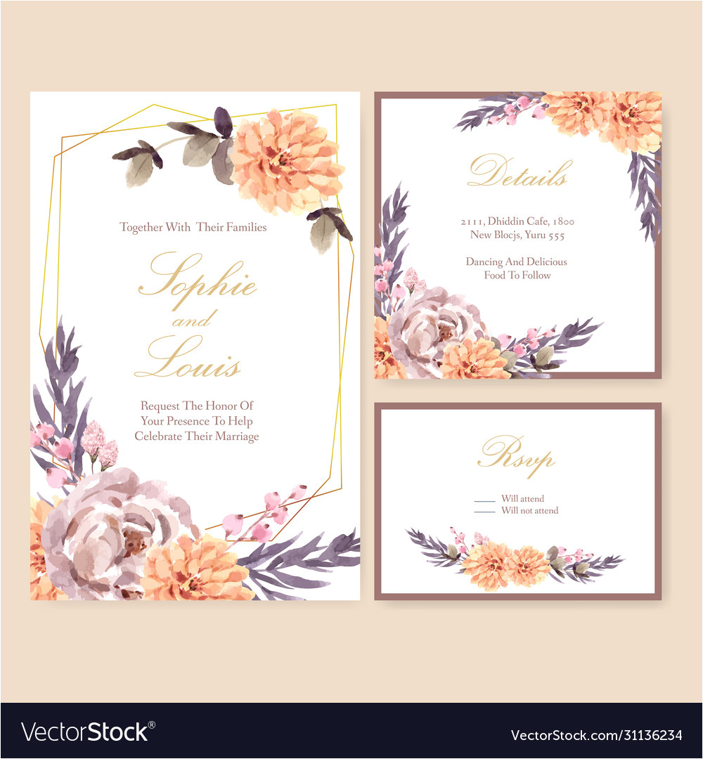 Wedding Card Vector Free Download Dried Floral Wedding Card Design with Rose