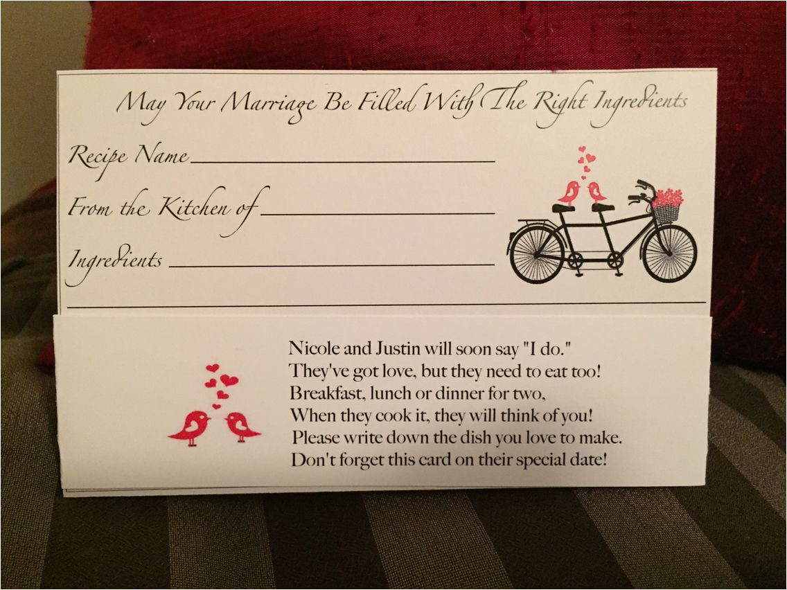 What Do You Write In A Marriage Card Recipe Card for Bridal Shower Cute Poem with Images