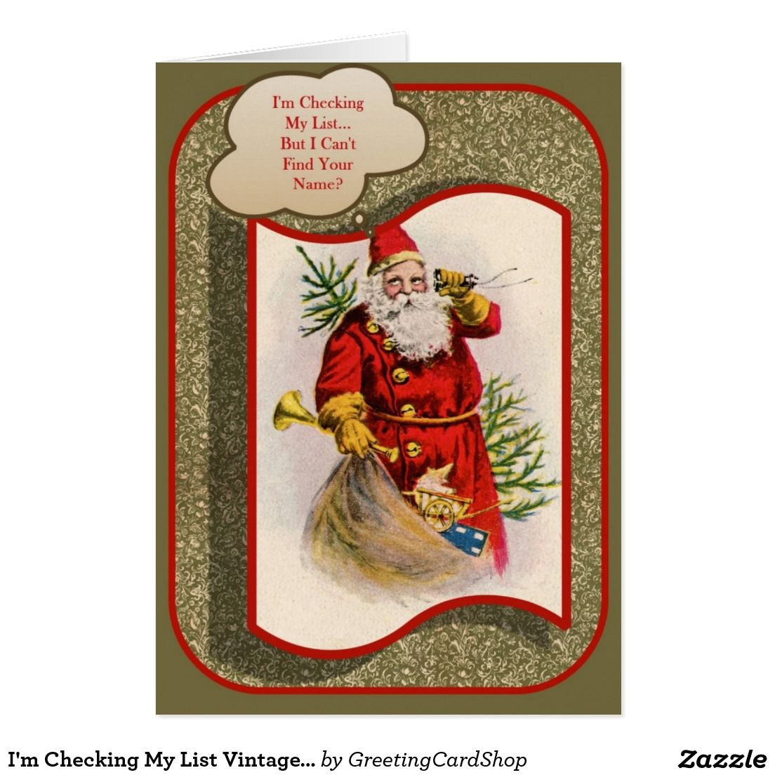 What to Say In A Christmas Card I M Checking My List Vintage Christmas Card Zazzle Com