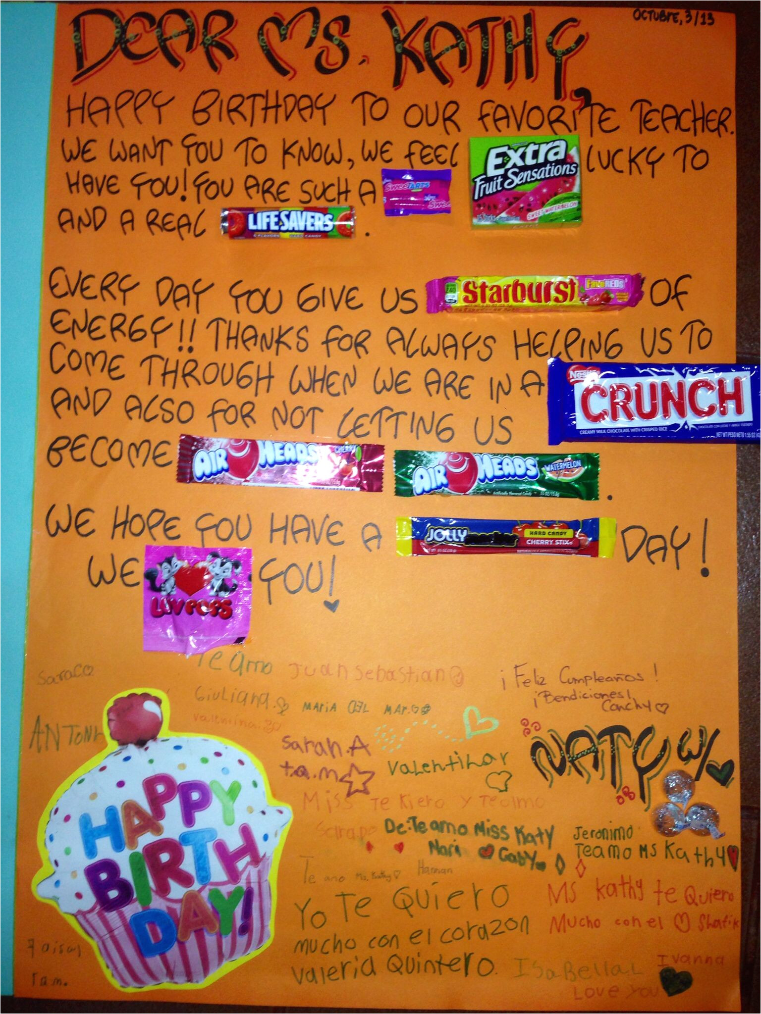 What to Write In A Happy Birthday Card Happy Birthday to Our Favorite Teacher Awesome Candy