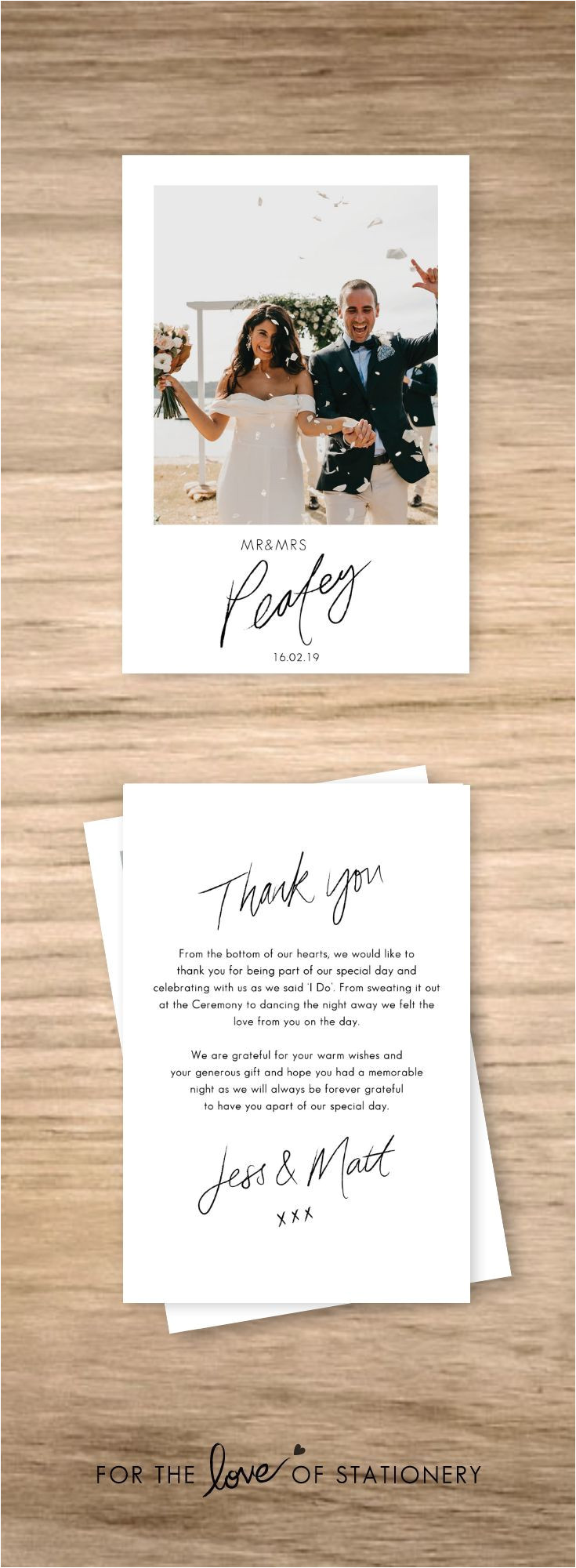 Wording for Thank You Card Wedding Personalised Wedding Thank You Cards with Photos with