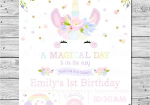 1 Year Birthday Invitation Card Cute Unicorn Personalised Invitation Digital or Printed