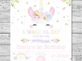 1st Birthday Invitation Card for Baby Girl Cute Unicorn Personalised Invitation Digital or Printed