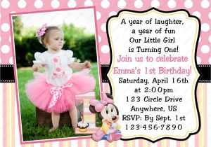 1st Birthday Invitation Card for Baby Girl Minnie Mouse Invitations 1st Birthday with Images