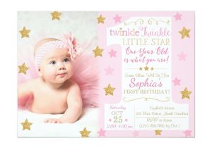 1st Birthday Invitation Card for Baby Girl Twinkle Twinkle Little Star Birthday Invitation Zazzle Com