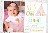 1st Birthday Invitation Card for Baby Girl Wild One Invitation Teepee First Birthday Invitation Girl