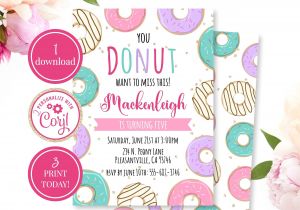 1st Birthday Invitation Card Free Download Donut Birthday Invitation Corjl Template Donut Grow Up